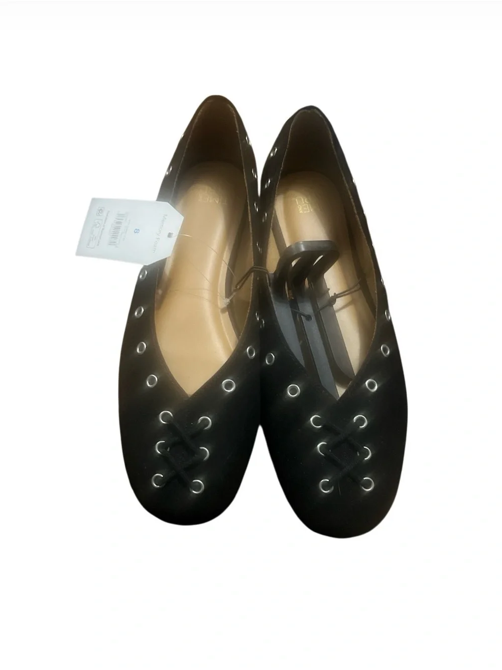 Time and Tru Black Suede Eyelet Corset Ballet Flats